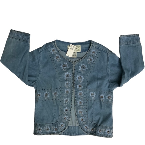 Tantrums Vintage Denim Jacket Womens Boho Embroidered Studded NWT Size Medium - Picture 3 of 16